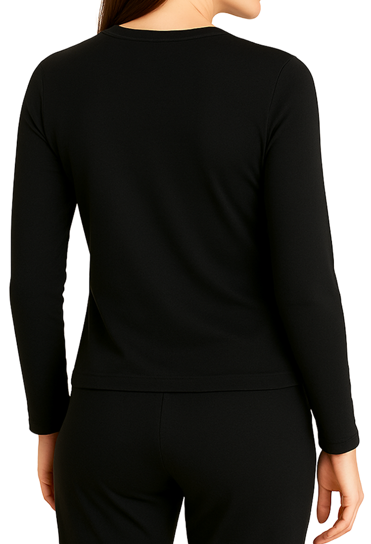 Camiseta Térmica Doble Afelpada Cuello Redondo Negro