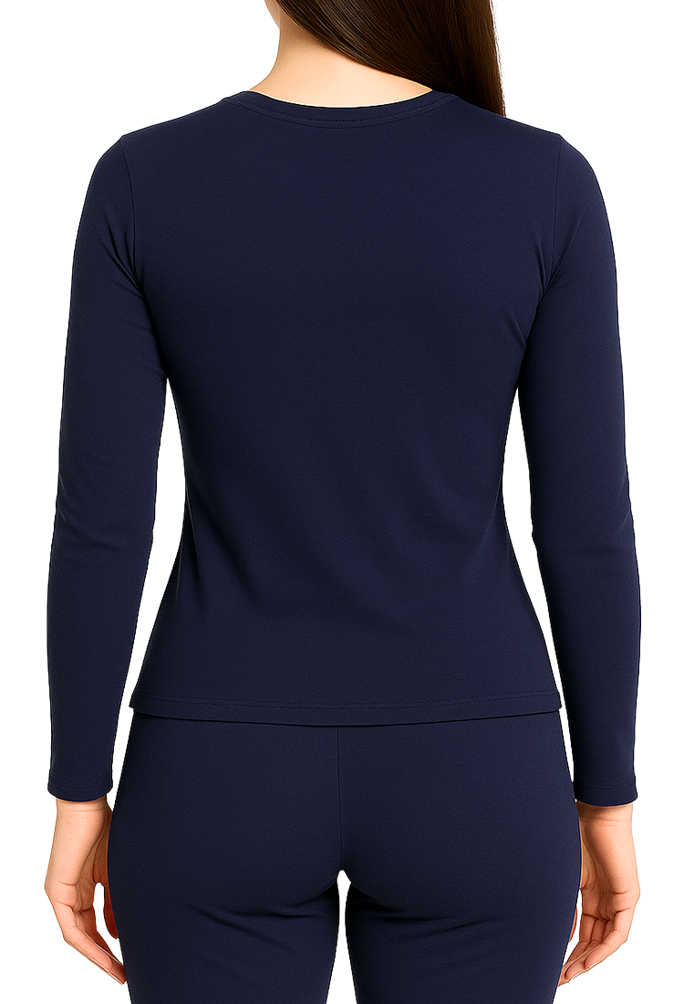 Camiseta Térmica Doble Afelpada Cuello Redondo Azul Marino