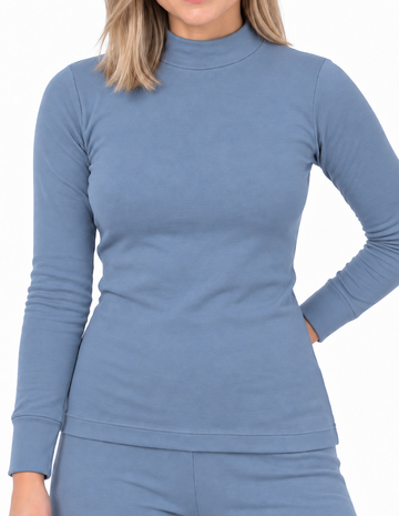 Camiseta Térmica Doble Afelpada Cuello Alto Blanco Azul Dusty