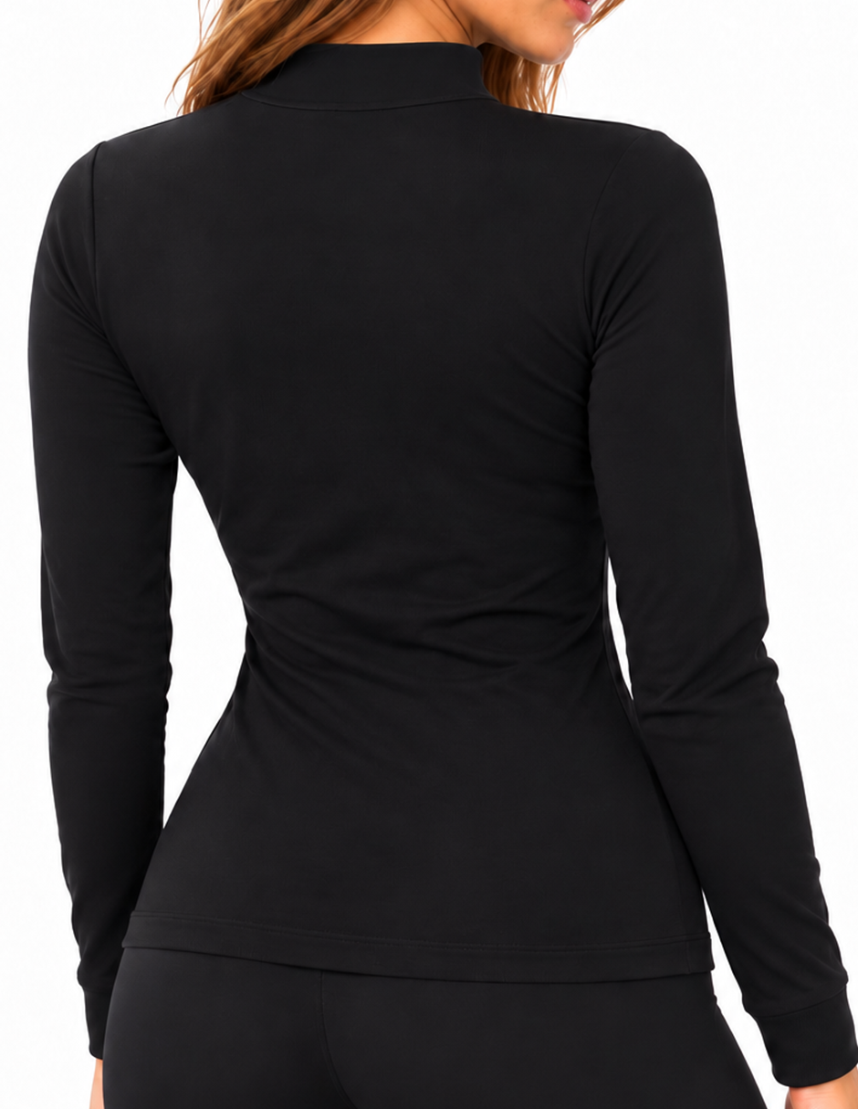 Camiseta Térmica Doble Afelpada Cuello Alto Negro
