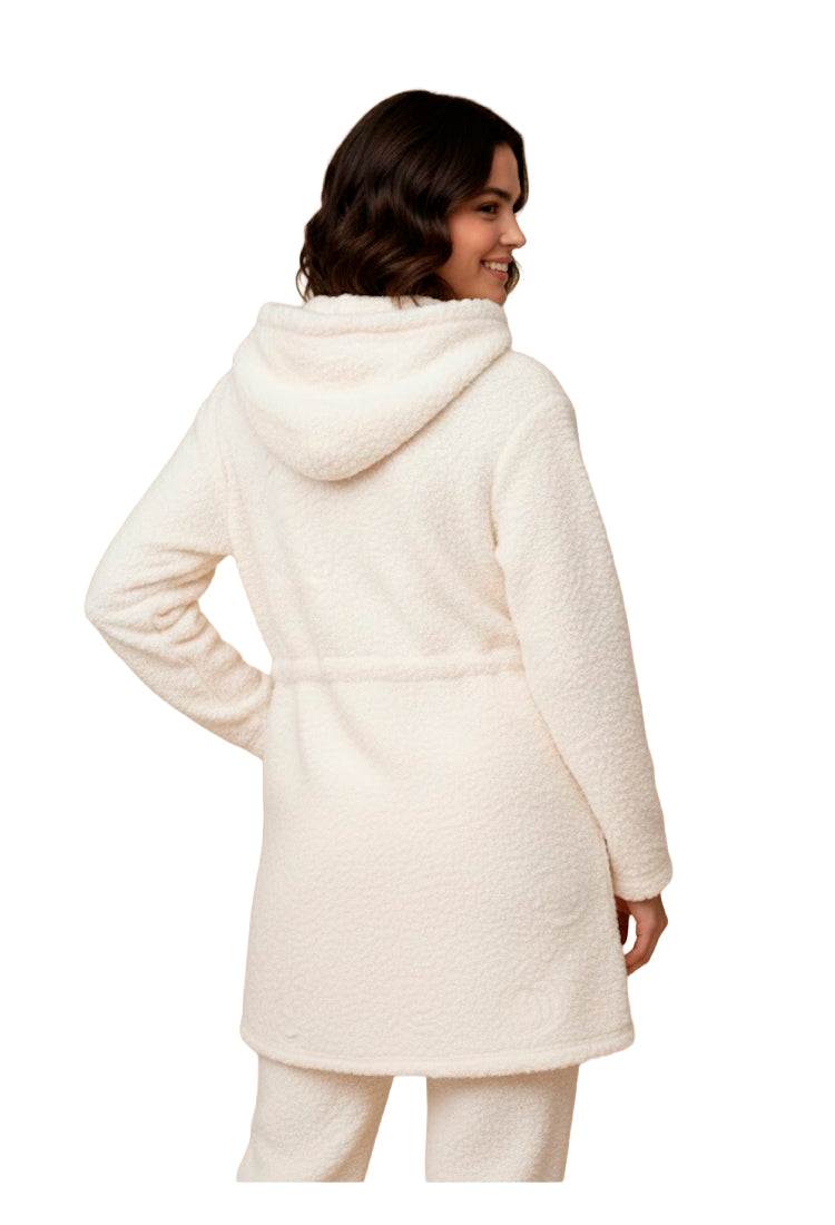 Chaqueta Bata con Capucha y Bolsillos Hueso