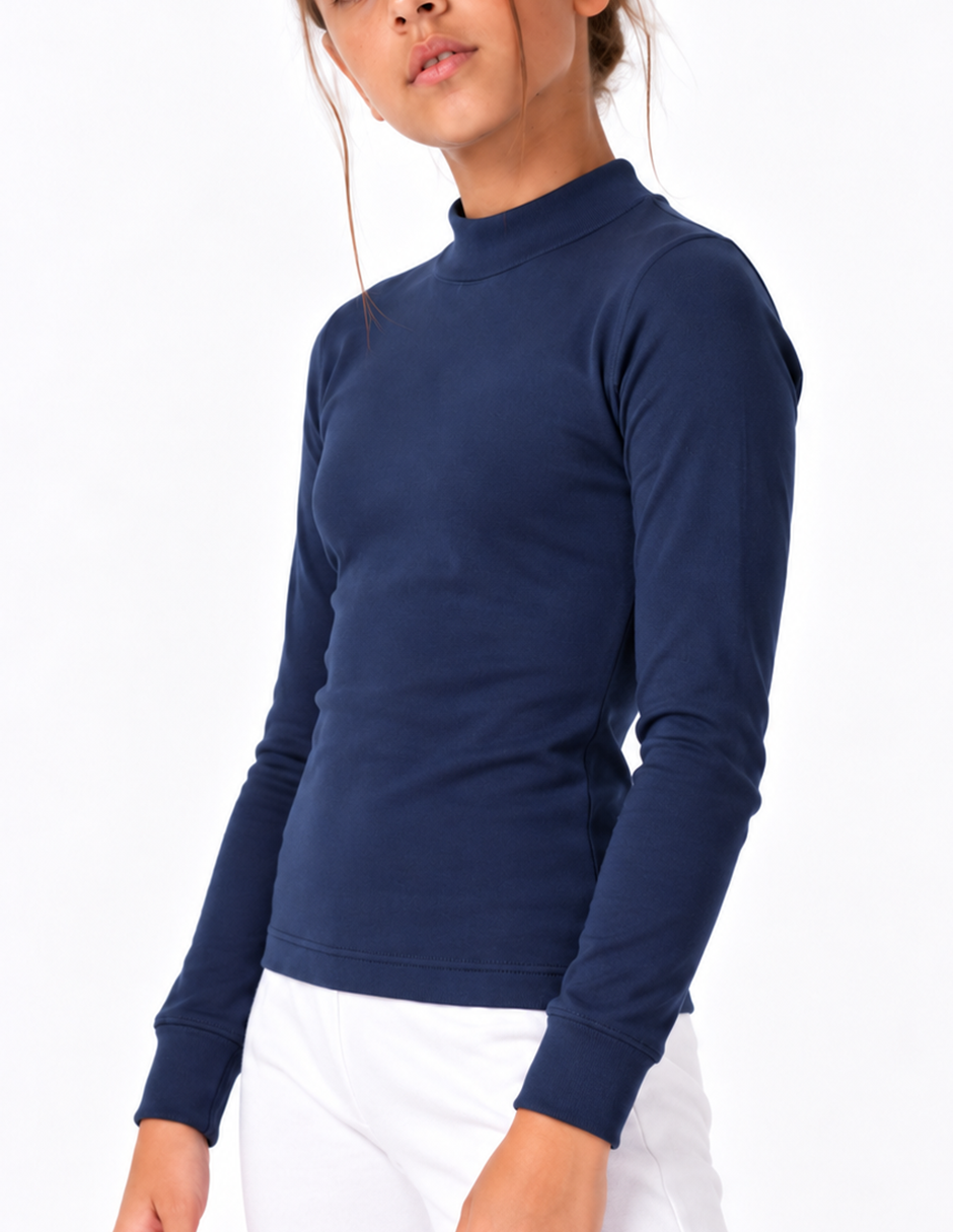 Girl's Round Neck Fleece Thermal T-shirt 