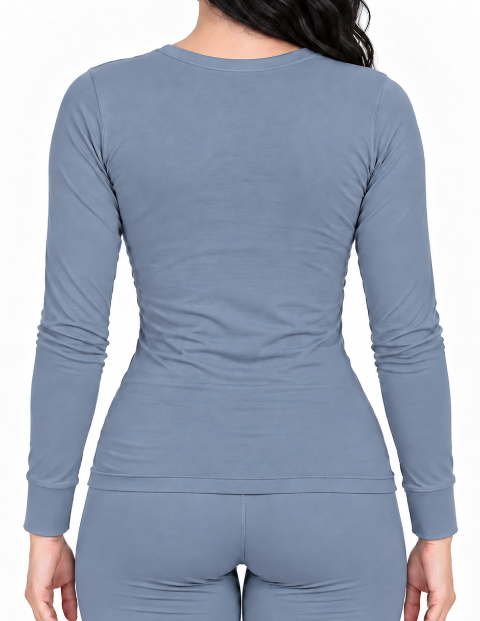 Camiseta Térmica Doble Afelpada Cuello Redondo Azul Dusty