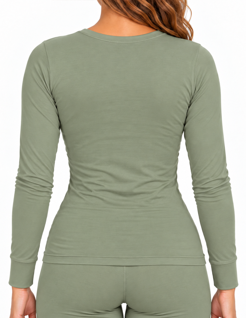 Camiseta Térmica Doble Afelpada Cuello Redondo Verde