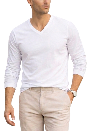 Camiseta Manga Larga Cuello V Algodón Pima Caballero