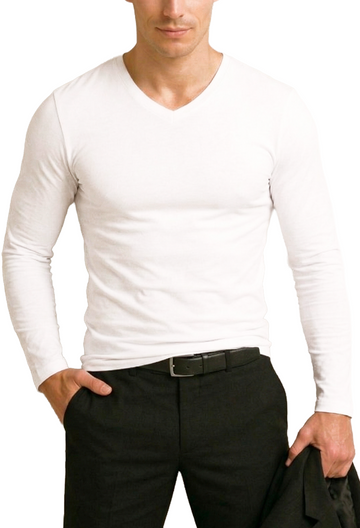 Camiseta Manga Larga Cuello V Algodón Pima Caballero