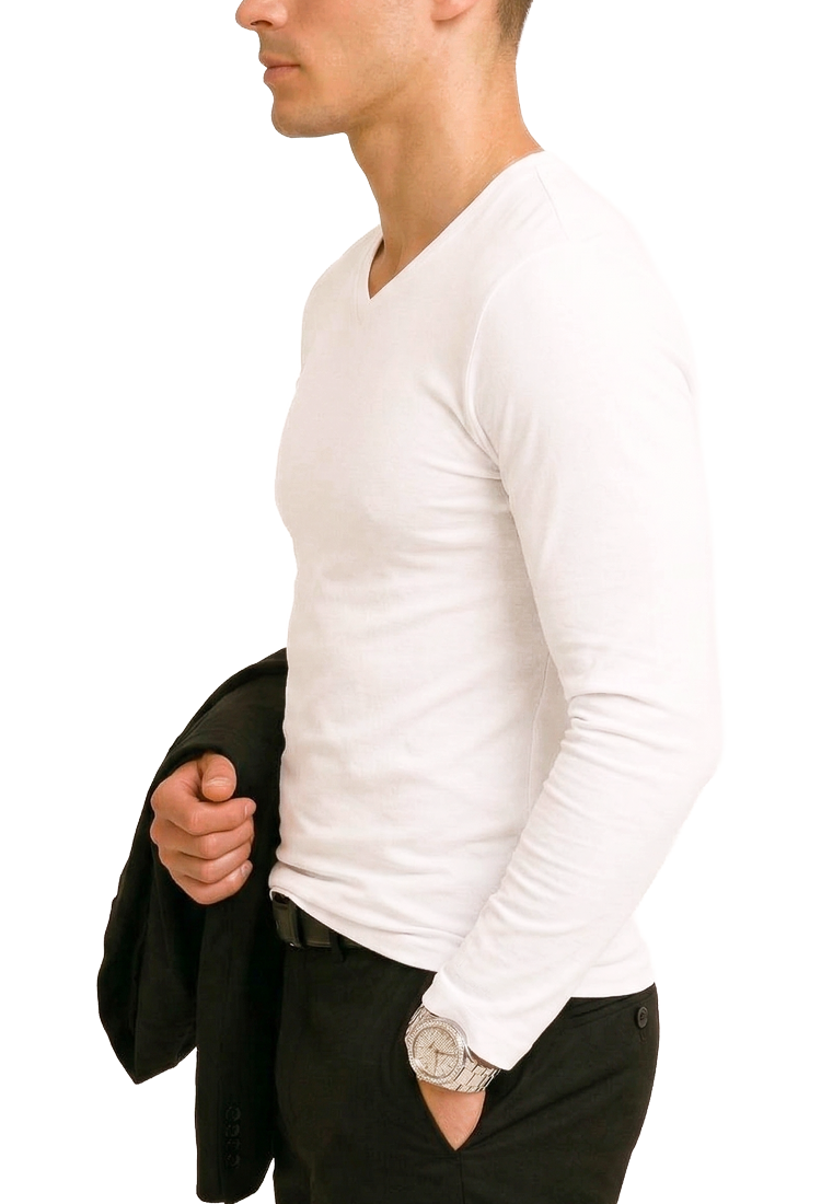 Camiseta Manga Larga Cuello V Algodón Pima Caballero